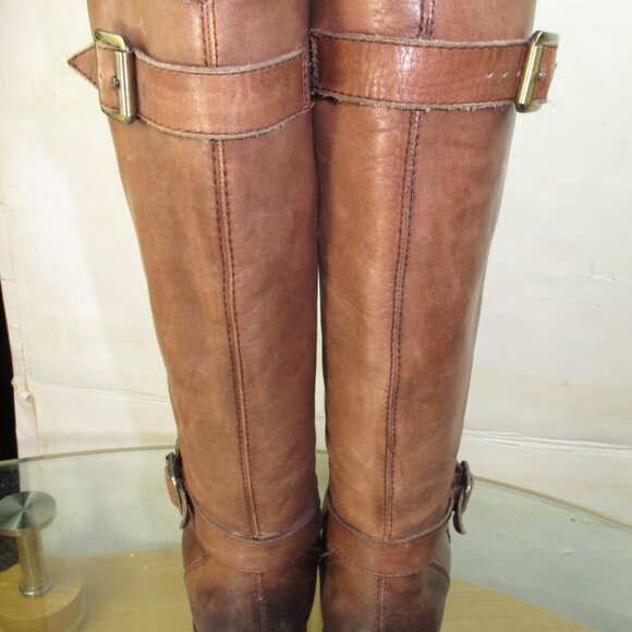 Arturo Chiang Women's Knee High Riding Boots Brown Distressed Leather  Size 8.5 - Picture 6 of 10